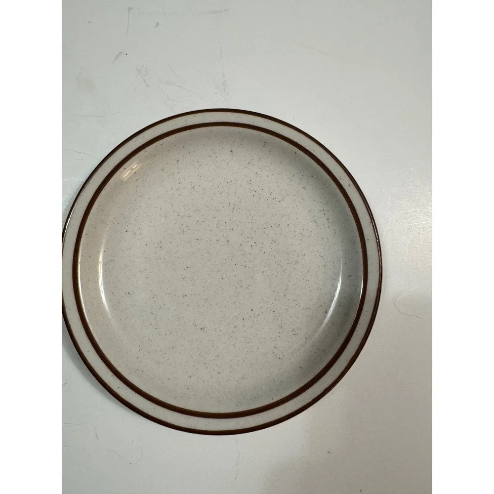 Syracuse China Vintage Restaurant Ware Speckled Tan Brown Band Plates Set of 2